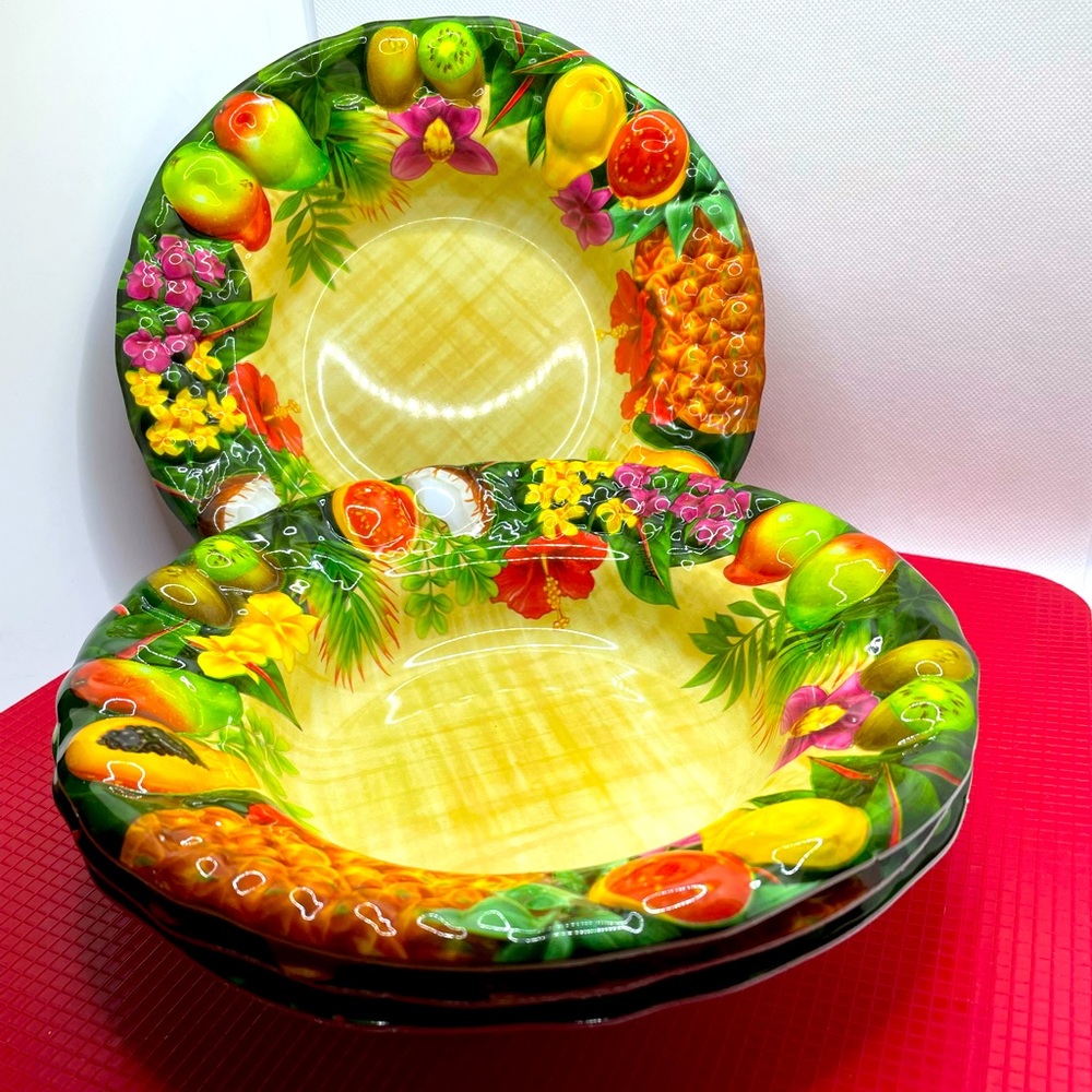 4 Pcs Heavy Duty Plastic Tropical 3D Print Salad 9" Bowls
